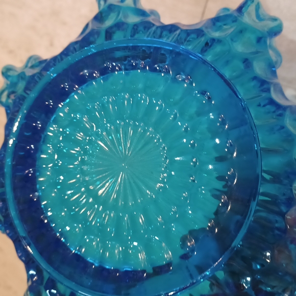 Gorgeous Blue Glass Ruffled Candy Bowl - Picture 3 of 4